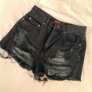 High Waist Black Denim Shorts